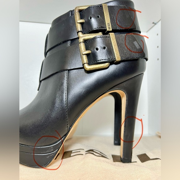 NEW DIESEL MELROSE SYDNAY BLACK LEATHER Brass Buckle Ankle Booties EUR 38 - Picture 7 of 14